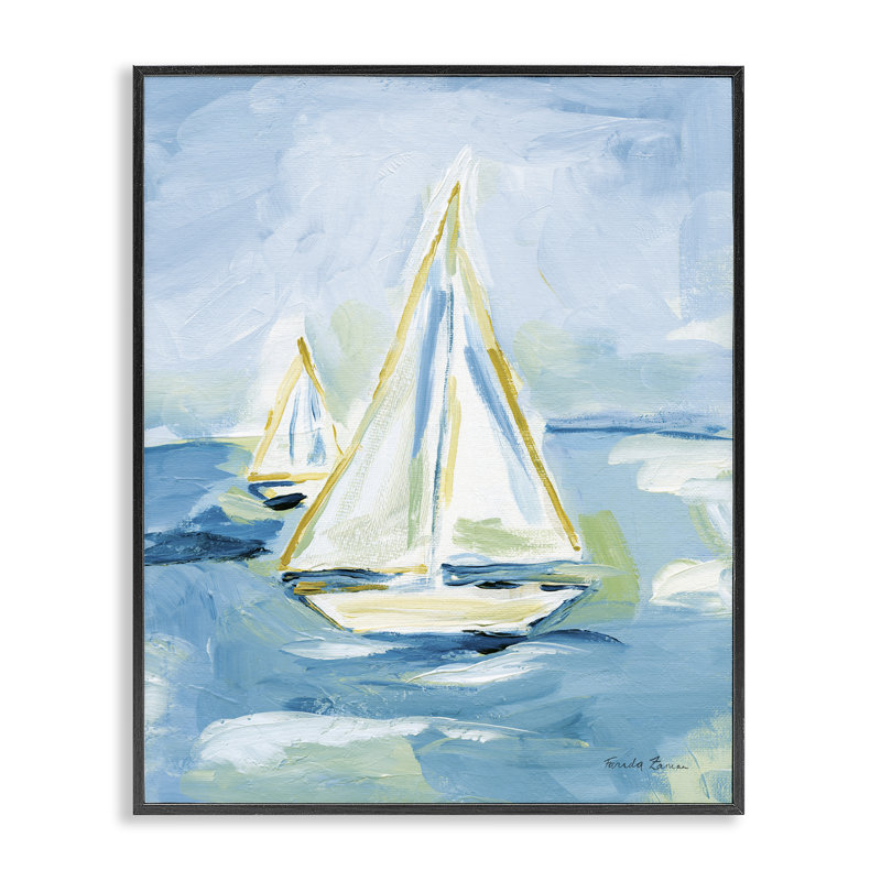  Setting Sail on Sea Giclee Art by Farida Zaman, H 14 po x l 11 po, Giclée encadrée noir minuit