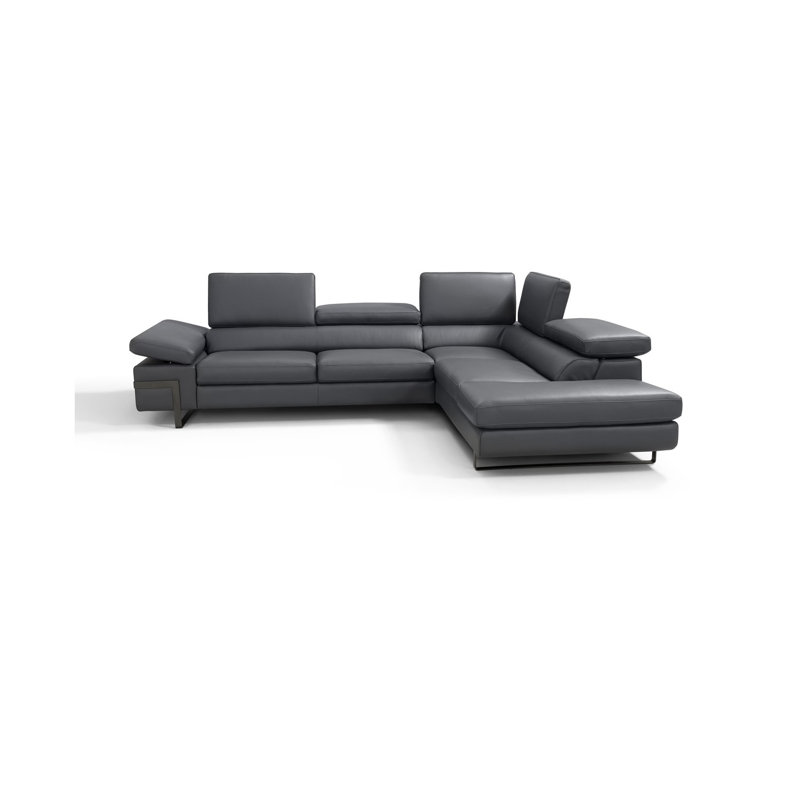 Besi Upholstered L-Shaped Sectional Left Hand Facing, Light Gray Genuine Leather, Right Hand Facing