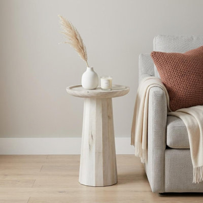 Table de bout ronde 19 po en bois massif blanc