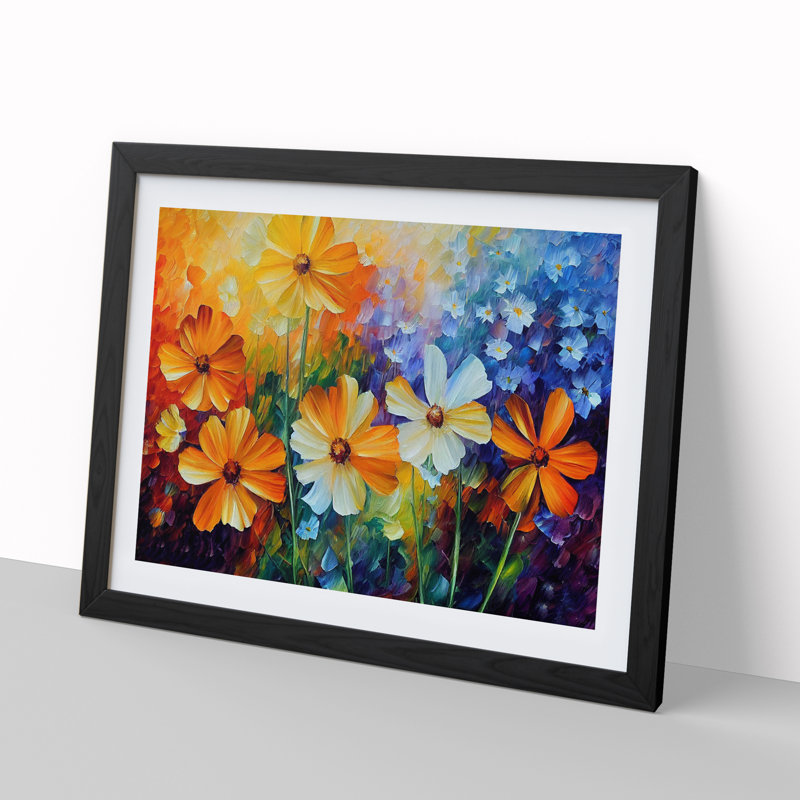 XH1022-6710X Painted Wildflowers Vol.4 1 Piece Single Picture Frame Painting, 46cm H x 64cm W x 2cm D, Black Framed