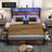 Full Size Bed Frame with 4 Drawers, Bed Frame with Storage Headboard, LED Lights and Charging Station-653978596-648882358