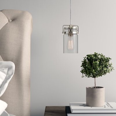 Luminaire suspendu en pot 1 lumière avec accents en bois Sue