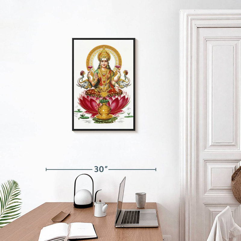 Déesse Lakshmi, Cadre flottant noir, 17 po x 25 po