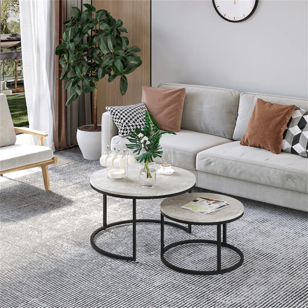 Set Of 2 Marble-Effect Stacking Coffee Table