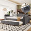 Lit de jour double rembourré avec couchette, accoudoirs de rangement et système audio Bluetooth, molleton Teddy, gris-118661101-118661102
