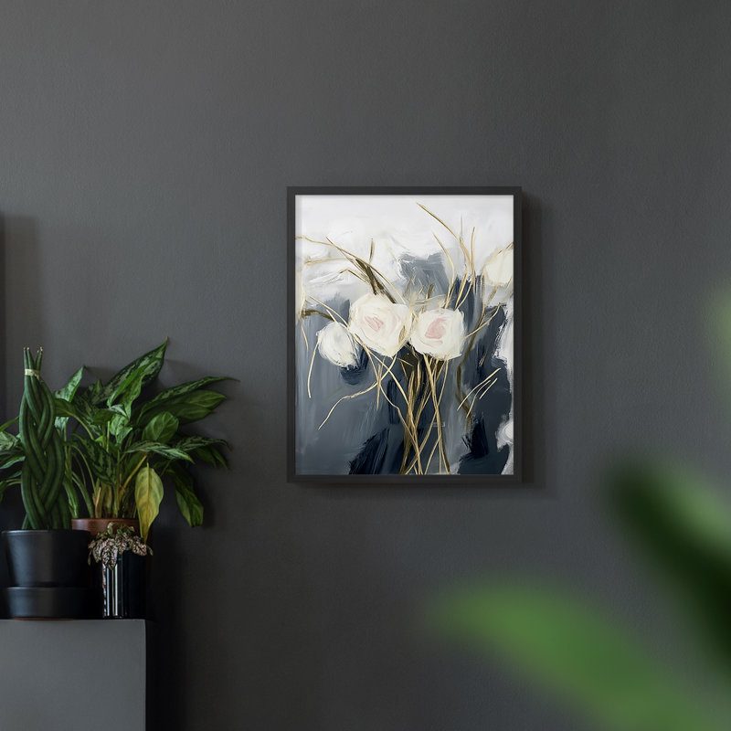 Série FLORAL DCLxxvii - reproduction encadrée de qualité supérieure - prête à être accrochée - aucun clou requis, Noir