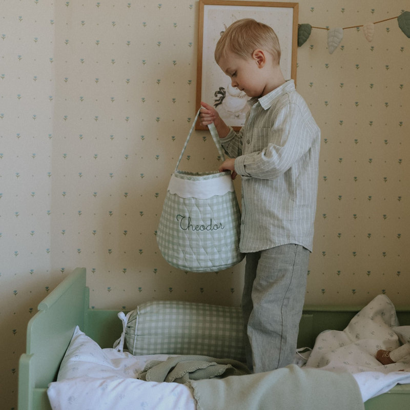 Panier de rangement matelassé - Vichy vert