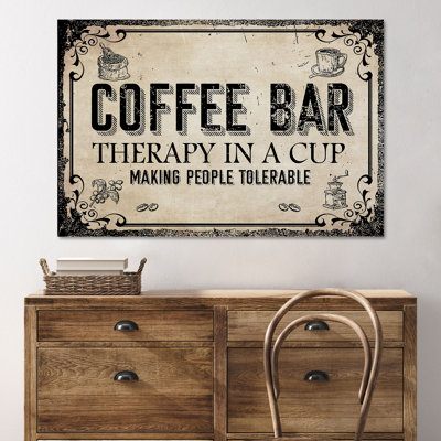 «Coffee And Cup - Coffee Bar Therapie In A Cup», reproduction d'art graphique sur toile tendue