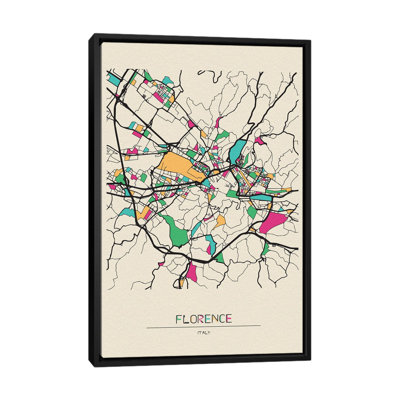 Florence, Italy Map by Ayse Deniz Akerman - Floater Frame Print on Canvas