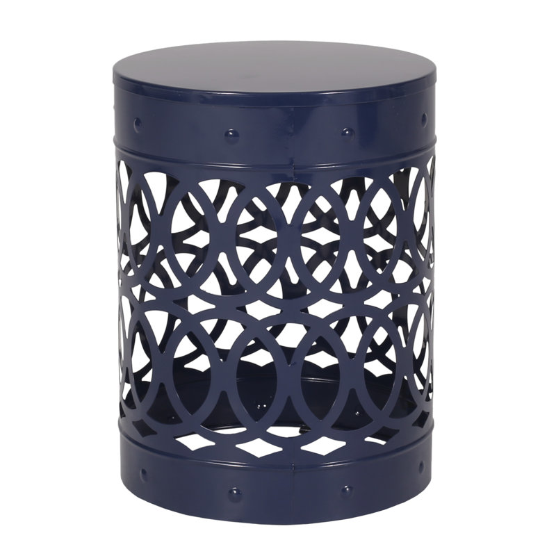 Large Outdoor Metal Side Table. Modern Design, Navy Blue. Iron Cut, Powder-Coated. No Assembly. 13.82In.X13.82In.X18.14In., 4.63Lb End Blue, Elegant Cut. Powder-Coated Frame, 13.82In X 18In,