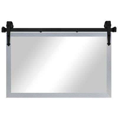 Gracie Oaks Ozark Hardwood Mirror With Steel Barn Door Rail