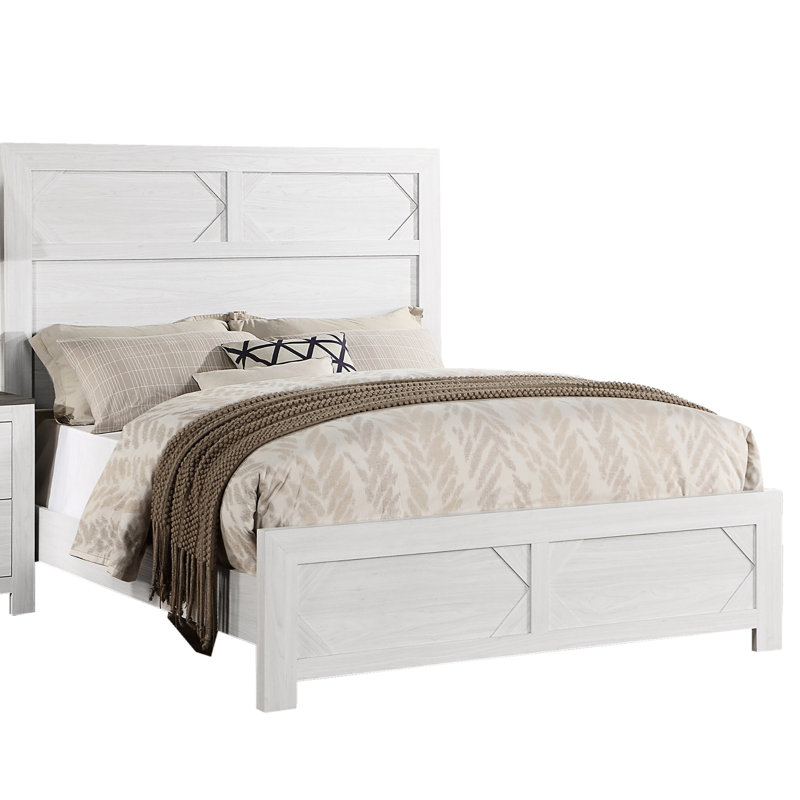 White High Headboard Queen Panel Bed, Modern Look, For Bedroom Renewal Decor, Particle Board, Queen