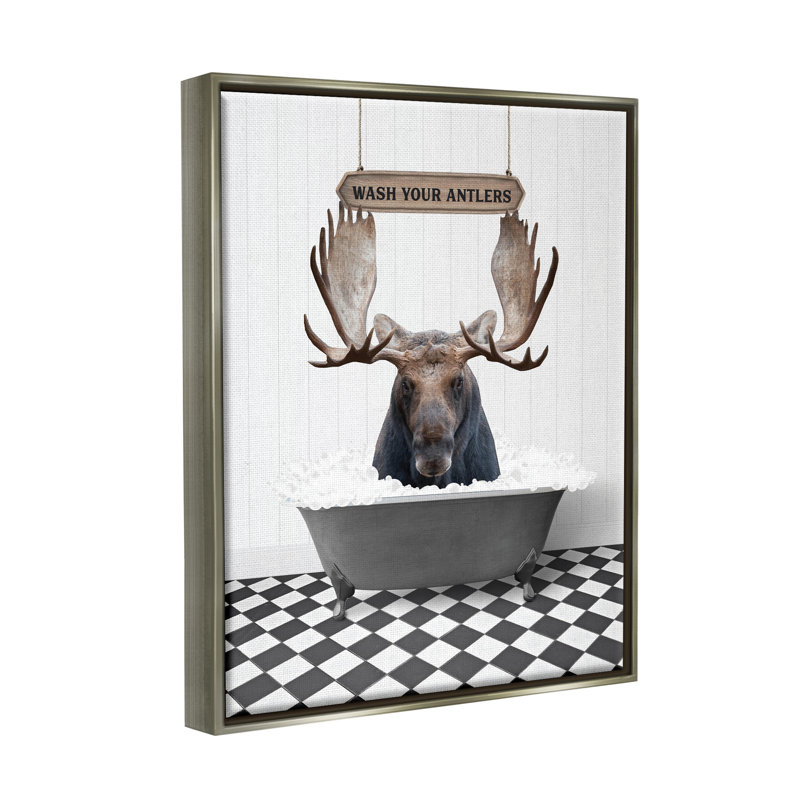 «Red Your Barrel Studio® Wash Your Antler Moose», art mural encadré sur toile flottante par lettré et doublé