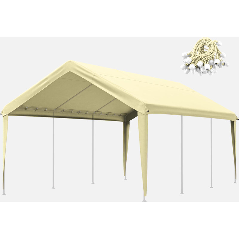 Carport Canopy Replacement Cover With Ball Bungees (Frame Is Not Included), Light Yellow, 112.8" H x 120" W x 240" D