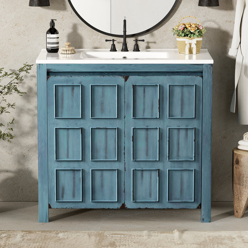 Organisateur de meuble-lavabo 36 po avec lavabo, Bleu rétro