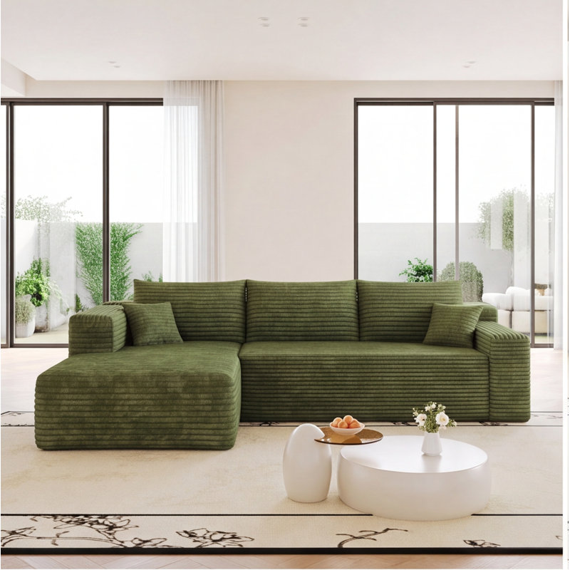 Canapé modulaire 103 pouces Cloud, velours côtelé moelleux vert, siège en L profond, aucun assemblage requis, Green