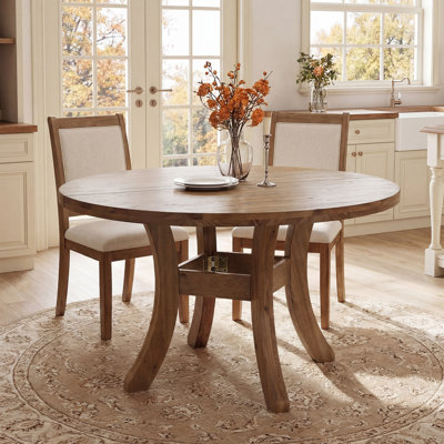 47" Solid Wood Round Dining Table for 4-6, Circle Kitchen Dinner Table with Curved Legs