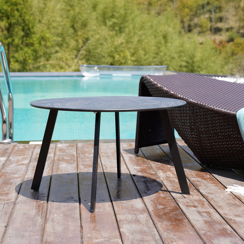 Outdoor Round Coffee Table, 28'' Patio Side Table For Backyard Patio Deck, Black