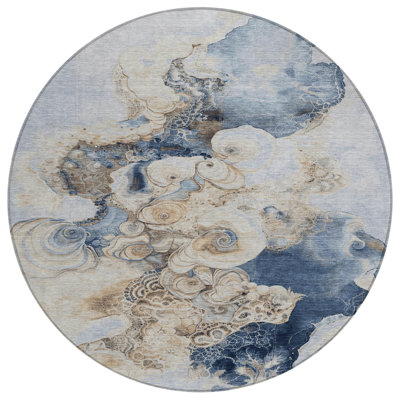Machine Washable Indoor/Outdoor Xhevrie Denim Rug