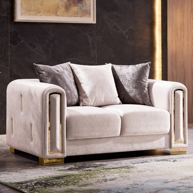 Causeuse en velours 66,5 po Foehr, Velours beige
