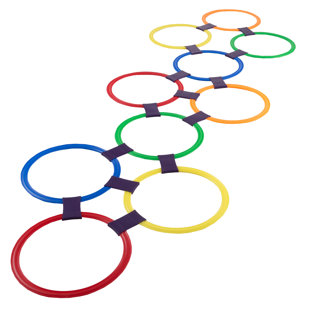 Hopscotch Rings Game - Ten 11-Inch Plastic Rings and 15 Connectors for Indoor and Outdoor Use - Play Set