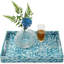 Plateau de service en mosaïque, plateau en marbre rectangulaire en bois avec poignées pour le thé, petit déjeuner au lit et table, style fleur