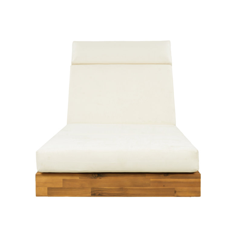 DaPrato Modern Coastal Acacia Wood Adjustable Chaise Lounge With Sculptural Boat-Shape Design And Cushions, Beige