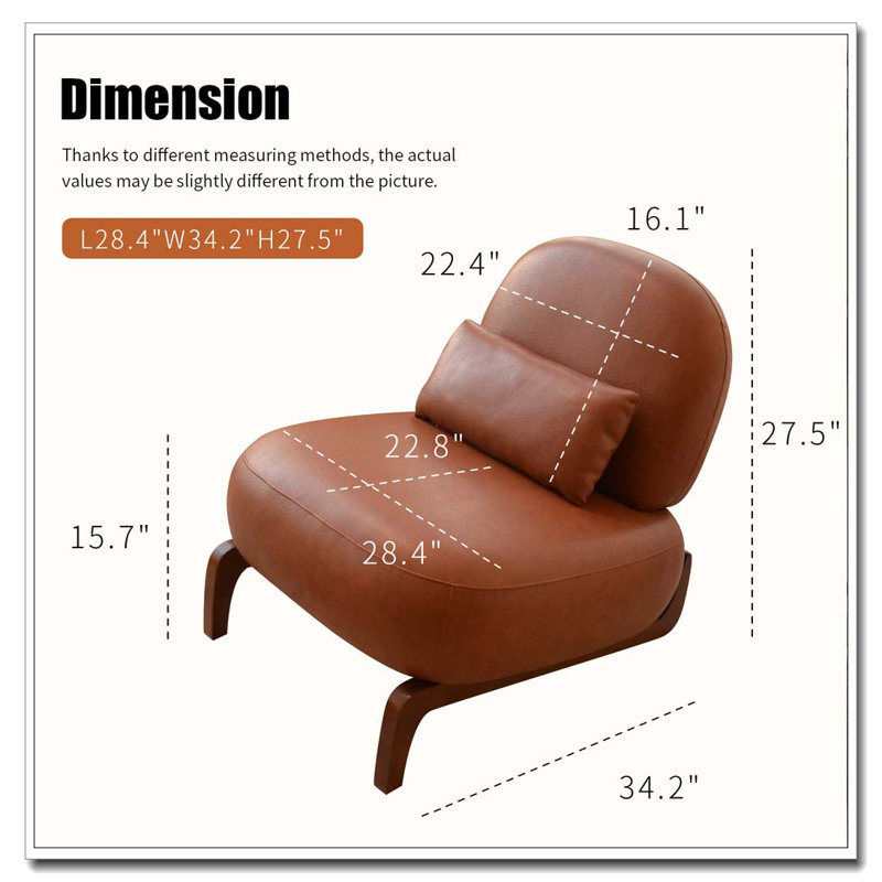 Mignon fauteuil d'appoint avec pieds en bois massif, Simili cuir, Brun