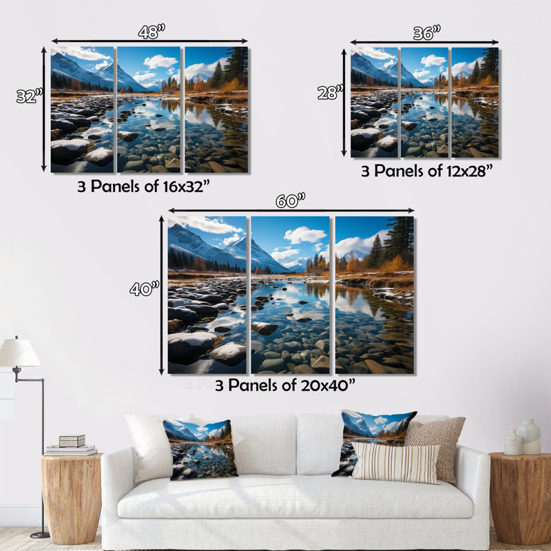 «Canada Majestic Rockies I» sur toile, reproduction de 3 pièces, H 32 po x l 48 po x P 1 po