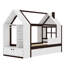 Lit plateforme simple de style maison avec tiroirs, lit maison en bois massif avec tablettes, design adapté aux enfants, blanc et espresso-762428914