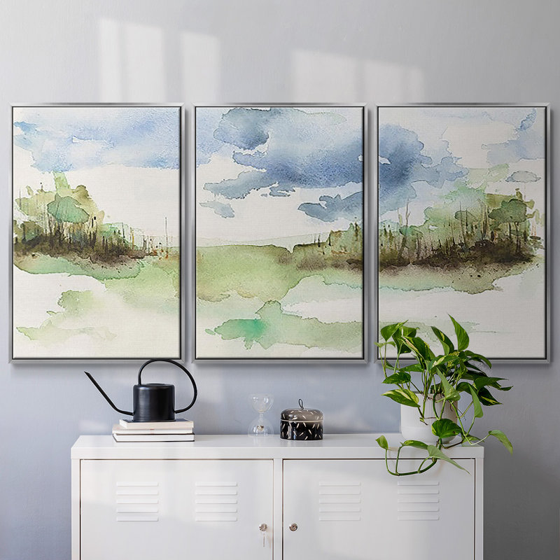 Brush Thickets I - Toile encadrée multi-pièces, H 24 po x l 48 po x P 2 po, Argent