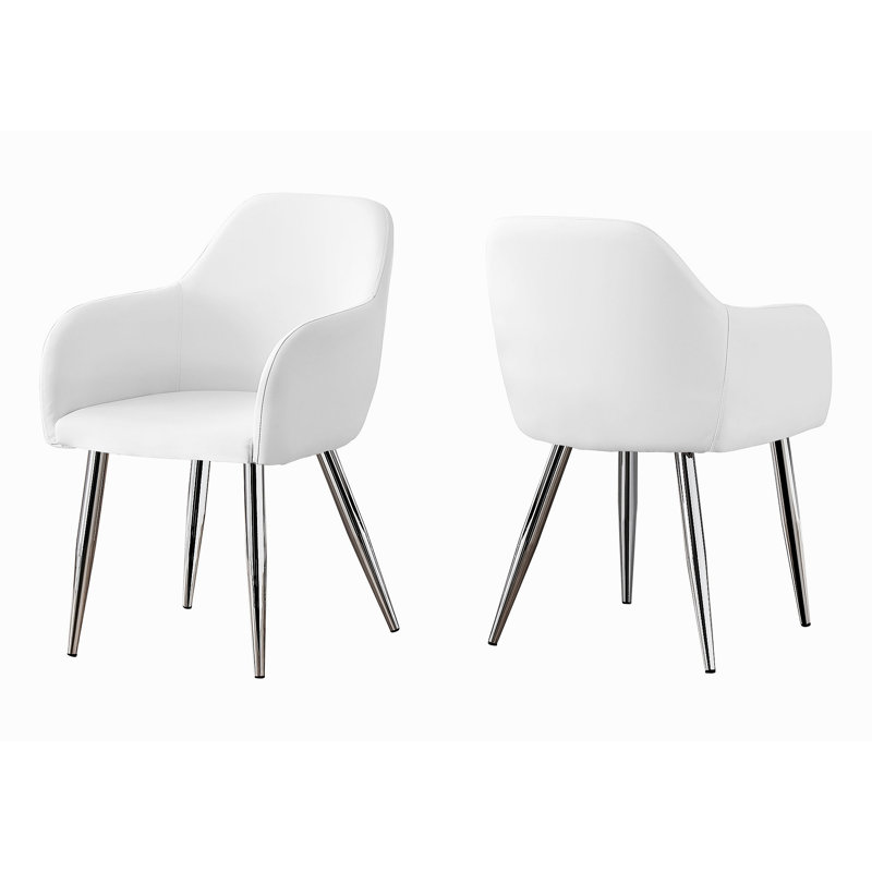 Chaise de salle à manger, ensemble de 2, d'appoint, rembourré, de cuisine, aspect cuir de salle à manger, métal chromé, contemporain, moderne