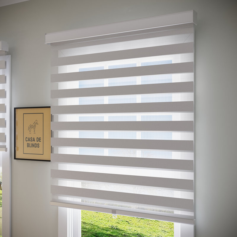 Store à enroulement double couche Zebra Blinds, Blanc, L 53 po x L 72 po