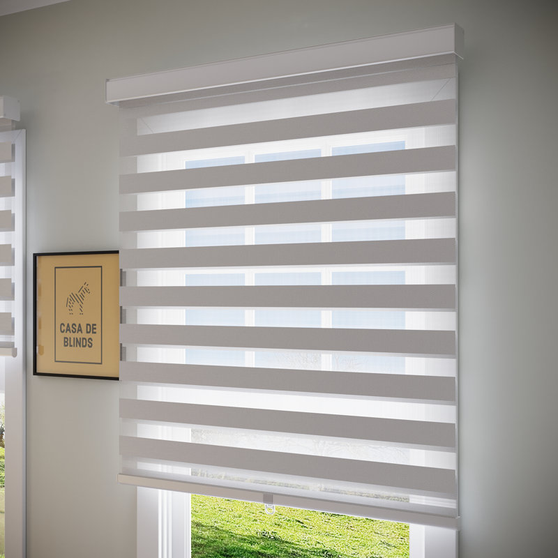 Store à enroulement double couche Zebra Blinds, L 34 po x L 72 po, Blanc