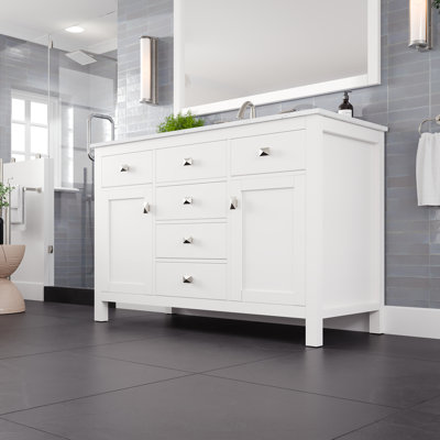 Meuble-lavabo avec comptoir en pierre d'ingénierie et lavabo encastré en porcelaine encastré Odilion l 48 po x P 22 po