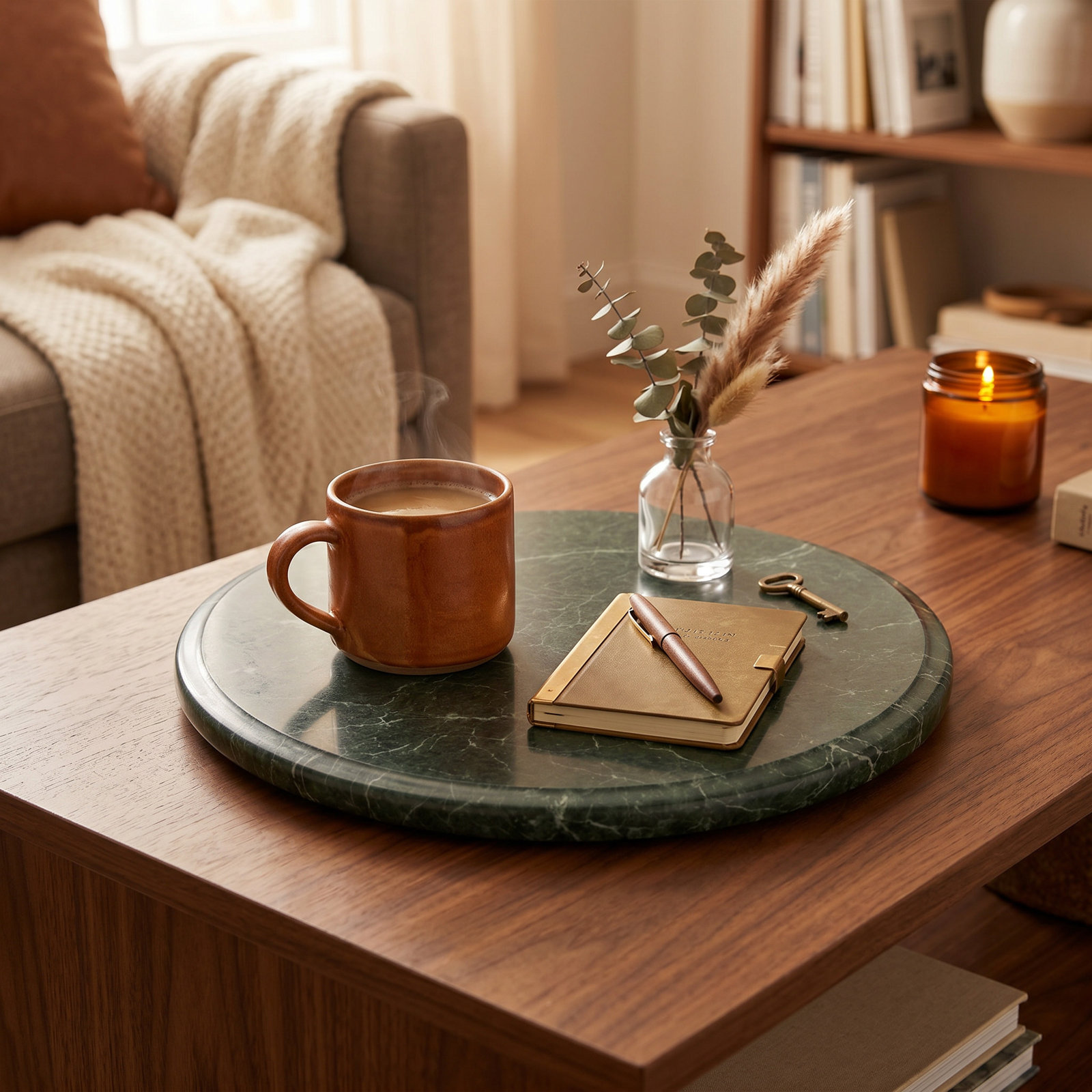 Cole and Grey Marble White Living Room Decor Tray with Gray Accents, Green 