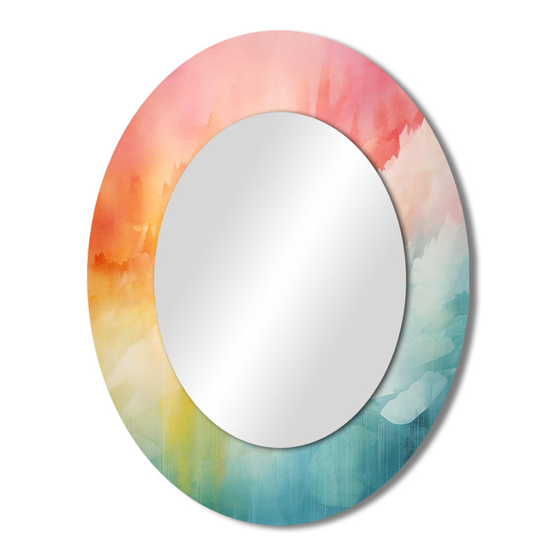 Watercolor Northern Lights I - Red Traditional Oval Wall Mirror, 43" H x 33" W