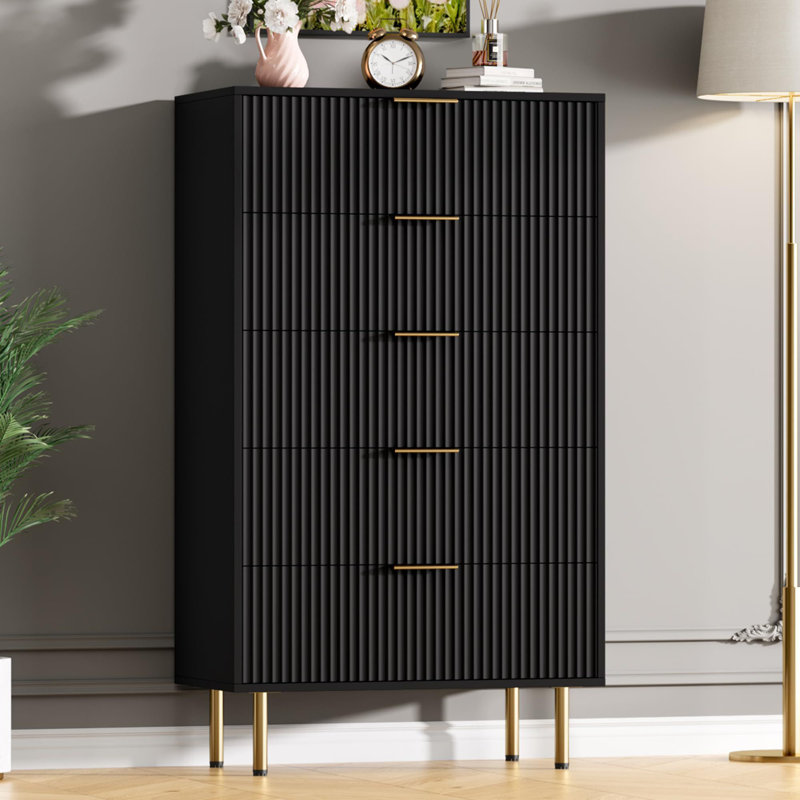 5 Drawer Dresser With Wide Drawers, For Living Room, Closet, Hallway,Entryway, Black