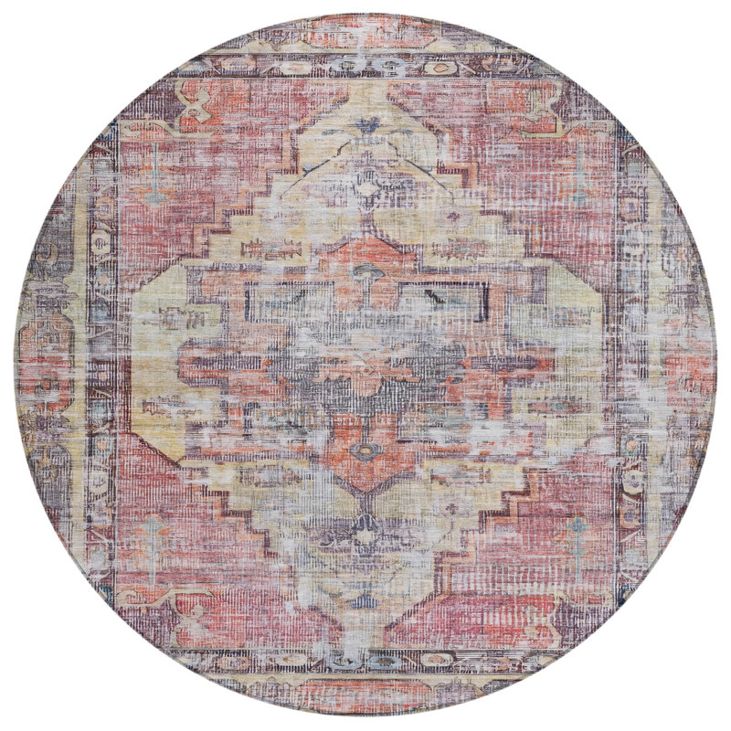 Machine Washable Indoor/Outdoor Xhevrie Paprika Rug, Round 8'