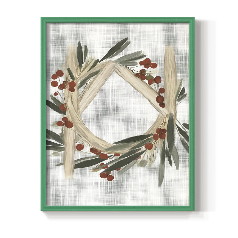 «Christmas Holiday Art CCXCV», reproduction d'art encadrée - bois massif, H 15 po x l 12 po, Vert