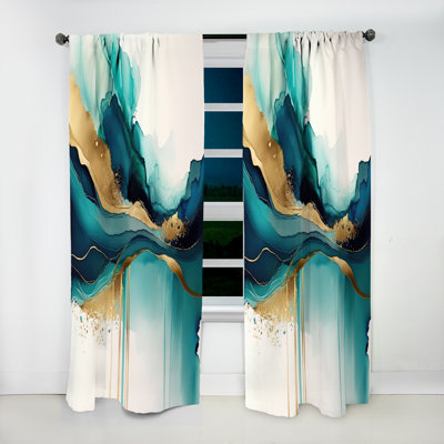 Teal And Gold Abstract Expression II - Abstract Blackout Curtain - 1 Panel