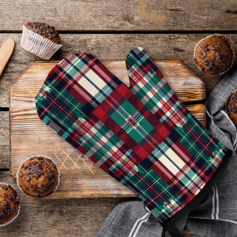 Rustic Tartan Pattern Oven Mitt Cotton Twill