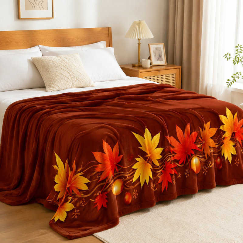 Jeté d'automne en feuille d'érable pour canapé-lit, Simple (l 60 po x L 80 po)