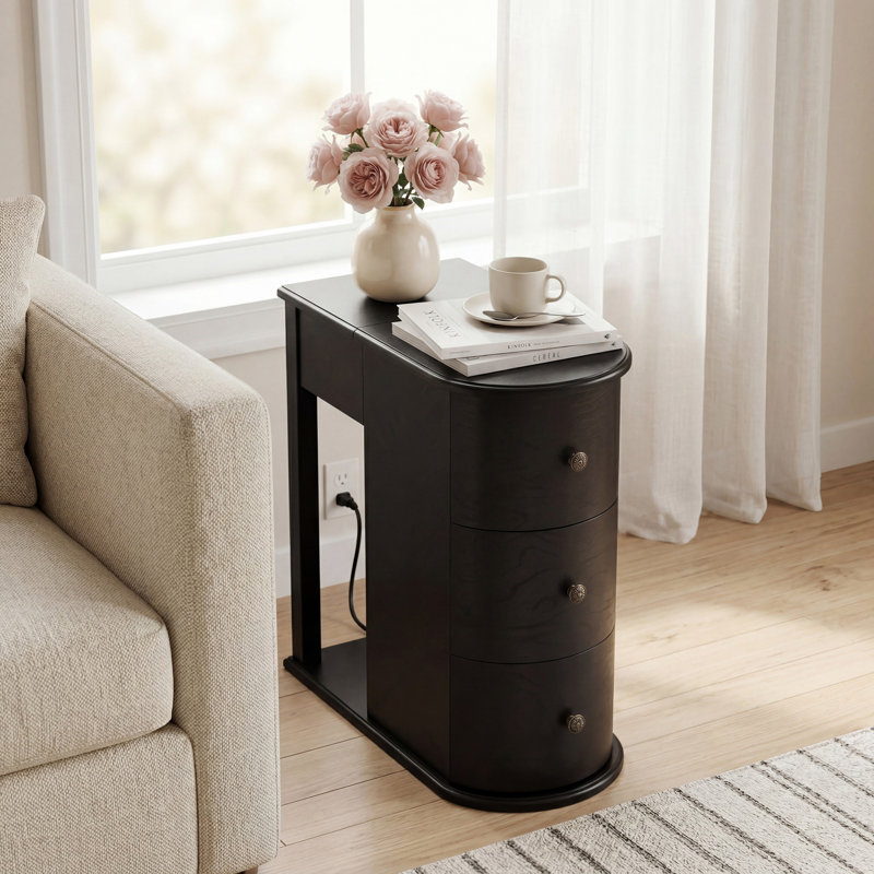 Table d'appoint moderne avec tiroir porte-gobelet dissimulé