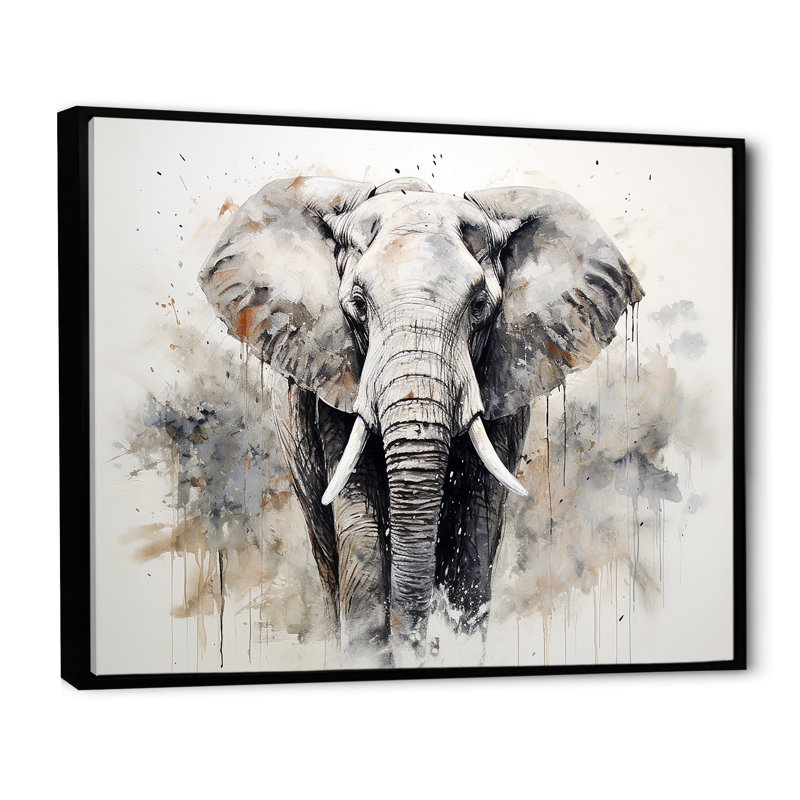 Éléphant élégant en mouvement II - reproduction sur toile, Cadre flottant noir, H 24 po x l 32 po x P 1 po
