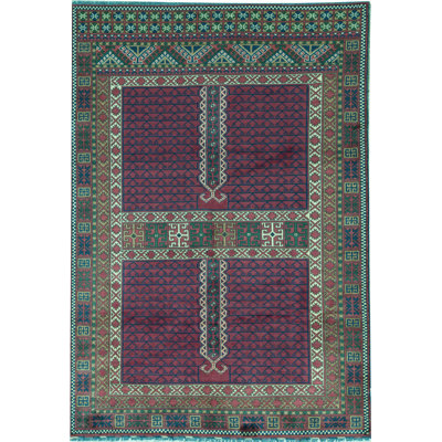 Hand-Knotted High-Quality Purple and Green Area Rug