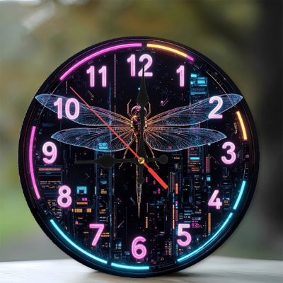 Horloge libellule néon