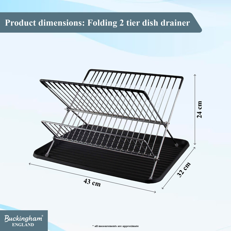 Buckingham 2-Tier Folding Dish Drying Chrome Rack with Tray 42 cm