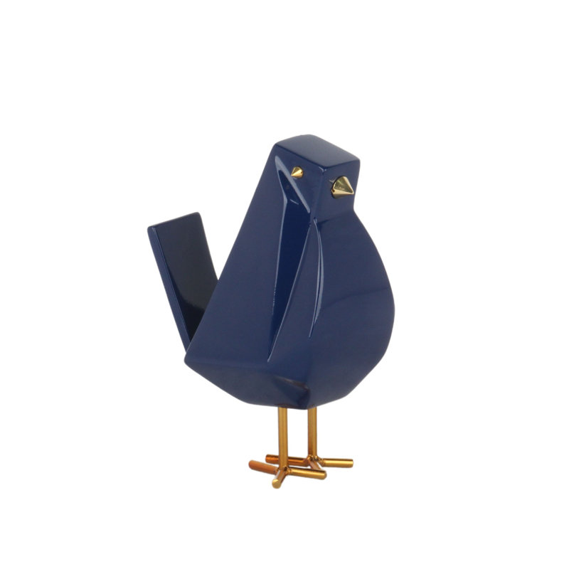 Grande sculpture oiseau en résine bleu marine