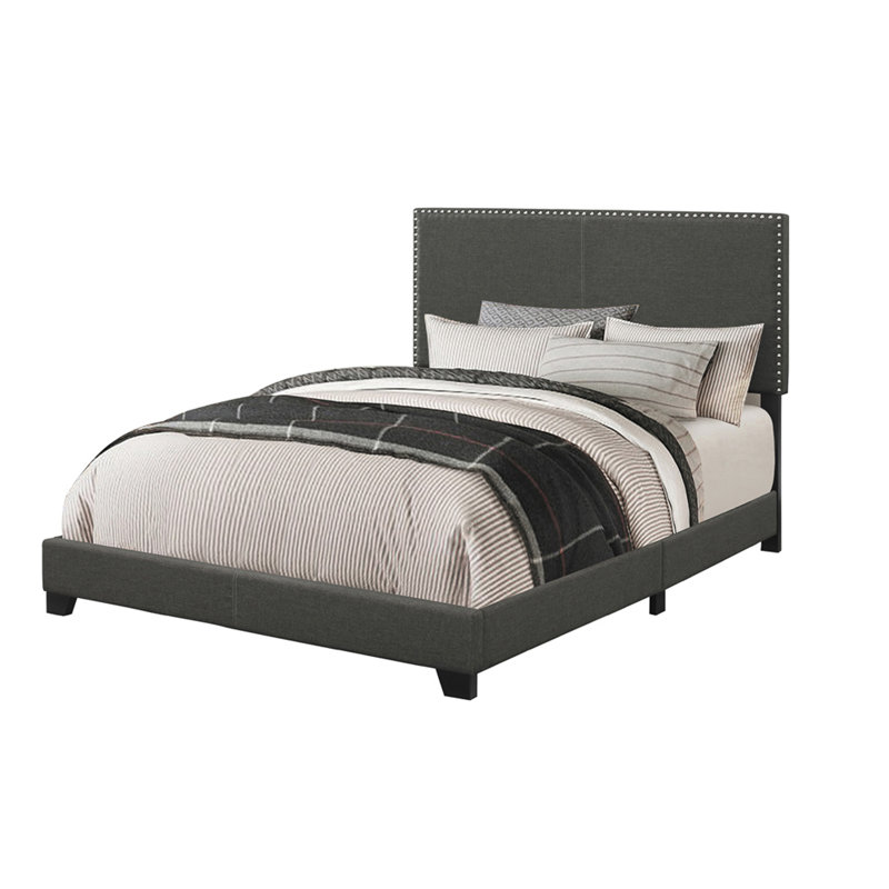 Très grand lit à panneau tapissier gris anthracite